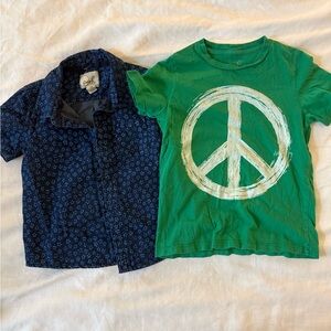 Peek Navy Floral Button Down and Green Peace Tee Set